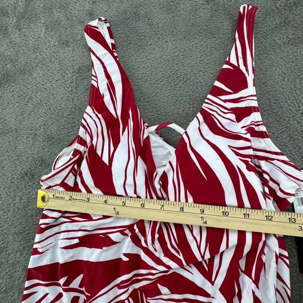 Dreamsuit by Miracle Brands Tankini Top‎ Womens 10 Red White NEW Tropical Palm